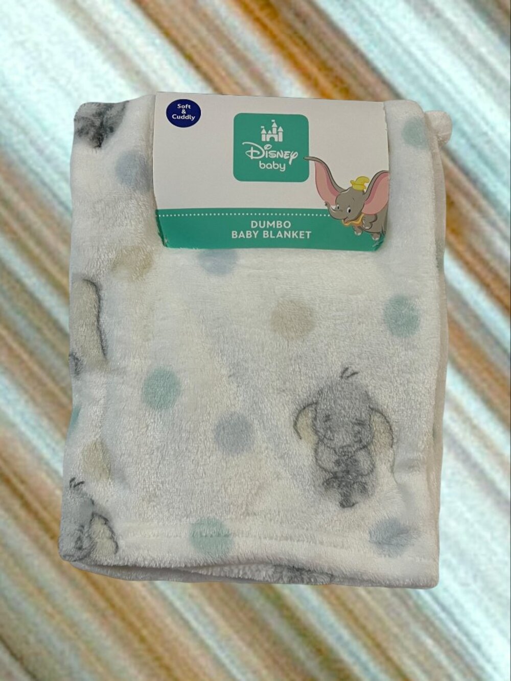 NWT Baby Blanket Disney Baby Dumbo the Flying Elephant Dots Plush Toddler Grey